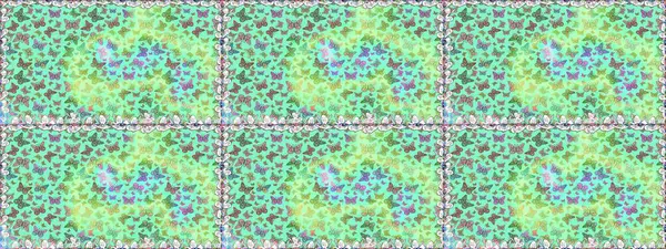 Mistik, semboller. Kusursuz renksiz desen. Mavi ve yeşil arka planda el çizimi. Tekrarlanan karalamalar.