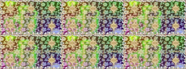 Barok tarzında altın çiçekli süs. Doku arka planında altın duvar kâğıdı. Damask kusursuz yinelenen arkaplan. Yeşil renkte altın element.