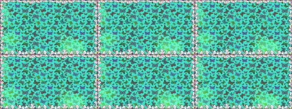 Kelebeklerle parlak, pürüzsüz bir desen. Mavi renkli resim. Moda Kumaşı Tasarımı. Raster illüstrasyonu.