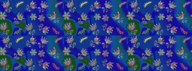 Raster illüstrasyonu. Mavi, yeşil ve menekşe rengi kristal kar taneleri.