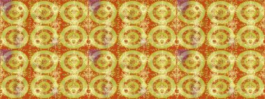 Yuvarlak raster kar tanesi. Güzel kar tanesi. Soyut kış sarısı, turuncu ve nötr süs. Renkli arka planda izole tatlı kar taneleri. Raster illüstrasyonu.