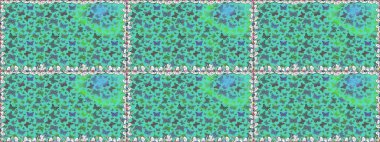 Yeşil ve mavi. Kelebeklerle kusursuz desen. Kumaş, kağıt, ambalaj kağıdı ve duvar kağıdı tasarımı için sevimli bir arkaplan.