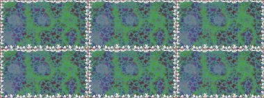 Raster illüstrasyonu. Kelebek yeşil ve mavi arka planda. Kusursuz. Davetiye, kart ve parmak izi için basit kadınsı bir model. Rastgele yeşil ve mavi kelebekler sevimli desenler.