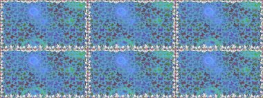 Kelebekli Raster çiçeksiz desen. Mavi ve mor renkli illüstrasyon. Kağıt, kumaş ve ambalaj için uygun.