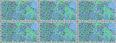 Kart, Davetiye ve Yazdırma için Şirin Kadınsı Desen. Renkli Kelebeklerle Bahar Arkaplanı. Raster Arkaplanı mavi ve yeşil renklerde. Güzel Kelebek Siluetleriyle Moda Dekorasyonu.