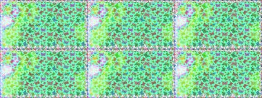 Karala, karala, karala. Raster. Mavi ve yeşil arka planda renksiz bir kelebek deseni. Mavi ve yeşil renkte resim.