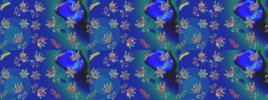 Paket kağıdı için en iyisi. Doğal kozmetik ürünleri, parfüm, çiçekçi dükkanı için bahar ihalesi tasarımı. Mavi, yeşil, mor lale çiçekli, pürüzsüz bir desen. Karşılama ya da düğün geçmişi olarak kullanılabilir