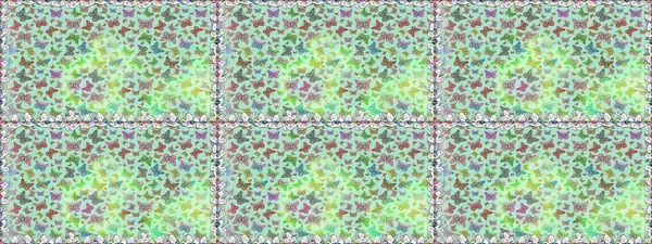 Kusursuz. Kelebek desenli güzel çizim tasarımı. Tarafsız ve yeşil renkli resimler. Ambalaj kağıtları ve duvar kağıtları için sevimli bir arkaplan, kumaş tasarımı, kağıt.