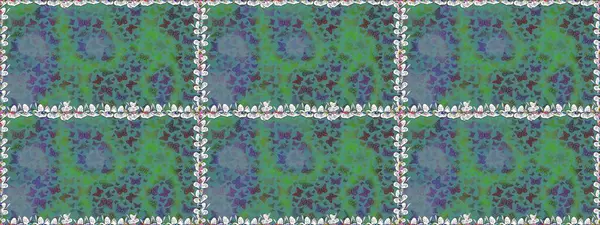 Raster illüstrasyonu. Kelebek yeşil ve mavi arka planda. Kusursuz. Davetiye, kart ve parmak izi için basit kadınsı bir model. Rastgele yeşil ve mavi kelebekler sevimli desenler.