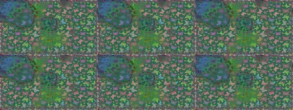 Kumaş, tekstil, baskı ve davetiye örnekleri. Raster. Mavi ve yeşil arka planda bir resim. Kelebek deseni. Kusursuz..