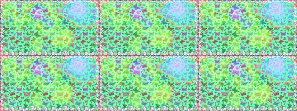 Şirin Raster çizimi. Web sayfası geçmişleri, duvar kağıtları, tekstil ve yüzey dokuları için mükemmel. Kelebekler, mavi ve yeşil renklerde kusursuz desenler çizerler..
