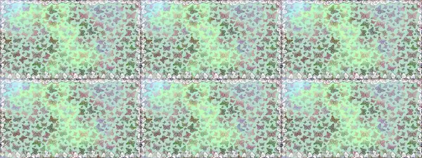 Sonsuz. Raster illüstrasyonu. Yazdırmayı tekrarla. Tarafsız ve yeşil suluboya kelebeklerinde şeffaf deniz mavisi deseni..