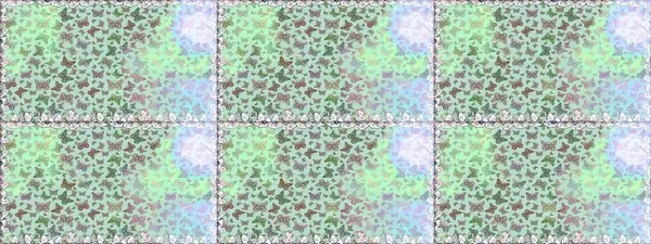 Çocuk kelebeklerin pürüzsüz deseni. Raster. Kağıt, kumaş, ambalaj kağıdı ve duvar kâğıdı tasarımı için hoş bir arkaplan. Tarafsız ve yeşil renklerde sanat kelebekleri.