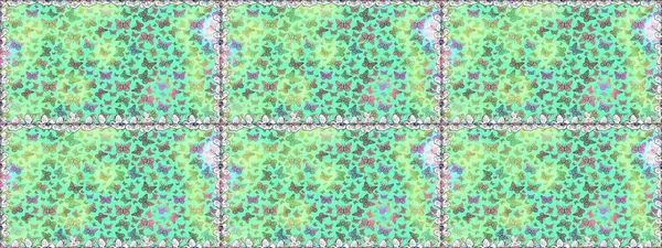 Kusursuz desen. Web sayfası geçmişleri, duvar kağıtları, tekstil ve yüzey dokuları için mükemmel. Raster illüstrasyonu. Raster. Yeşil ve mavi arkaplandaki suluboya kelebeklerin.