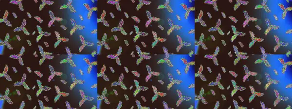 Kahverengi, mavi ve gri kar taneleri. Raster illüstrasyonu. Kar tanelerinin soyut arkaplanlı Noel şablonu. Noel ve Yeni Yıl moda baskıları için tatil tasarımı.