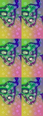 Düz Çiçek Elementleri Tasarımı. Renkli Bahar Teması eskiz kalıbı. Yeşil renkli çiçekler. Raster illüstrasyonunda çiçek deseni çizimi.