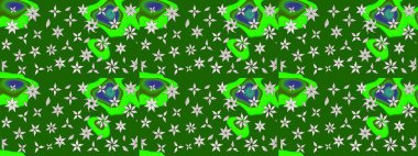 3D çiçekler, eskiz. Raster illüstrasyonu. Yeşil renklerde.