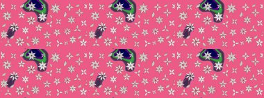 Raster illüstrasyonundaki çiçek desenli çizim. Pembe renkli çiçekler. Renkli Yaz Temalı eskiz kalıbı. Düz Çiçek Elementleri Tasarımı.