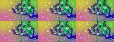 Suluboya elle çizilmiş çiçek desenli eskiz deseni. Parlak renkli fantezi çiçekleri, yapraklar, yeşil renkli tomurcuklar.