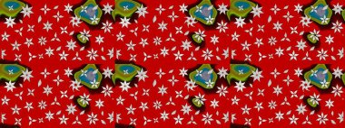 Suluboya çiçekli çiçek deseni. Raster illüstrasyonu. Kırmızı renkte güzel tekstil.