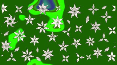 Düz Çiçek Elementleri Tasarımı. Yeşil renkli çiçekler. Sevimli çiçek raster deseni. Renkli Bahar Teması çizim şablonu.