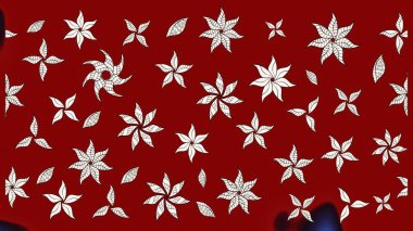 Ağaç dallı bahar çiçekleri, çiçek siluetiyle kırmızı renkte desen. Raster deseni.