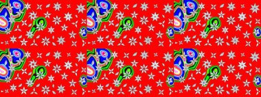 Eskiz arkaplan modeli. Yapraklı çiçekler ve kırmızı renklerde papatya çiçekleri. Raster - stok.