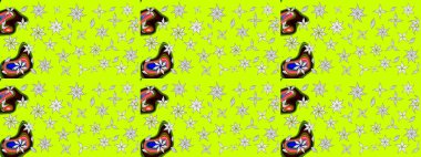 Raster illüstrasyonu. Yeşil renkte şirin çiçekler. Küçük çiçekli basit bir çiçek çizimi. Moda baskısı, albüm, ambalaj kağıdı, duvar kağıdı için zarif dekoratif süslemeler..