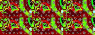 Çiçeksel elementlerle süslenmiş zarif raster dokusu. Küçük çiçekte hoş bir çiçek deseni var. Parlak çiçekli kırmızı renkler üzerine soyut çizim deseni.