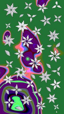 Hediye ambalaj kağıdı, tebrik kartları, posterler ve pankart tasarımı. Yeşil renkli çiçekler. Raster düz çiçek çizim deseni.