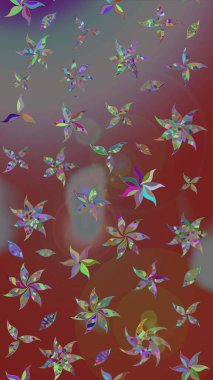 Raster illüstrasyonundaki çiçek desenli çizim. Düz Çiçek Elementleri Tasarımı. Renkli Bahar Teması eskiz kalıbı. Kahverengi renkte çiçekler.