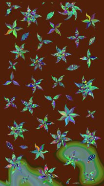 Raster illüstrasyonu. Çiçekli karalama şeklinde Raster çiçek deseni. Nazikçe, yaz çiçekleri kahverengi renklerde.