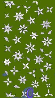 Yumuşak, yeşil renkli yaz çiçekleri. Çiçekli karalama şeklinde Raster çiçek deseni. Raster illüstrasyonu.