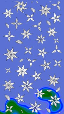 Çiçek desenli çizim. Mavi renkli çiçekler. Raster illüstrasyonu. Düz Çiçek Elementleri Tasarımı. Asya tekstil tarzında. Renkli Bahar Teması çizim şablonu.