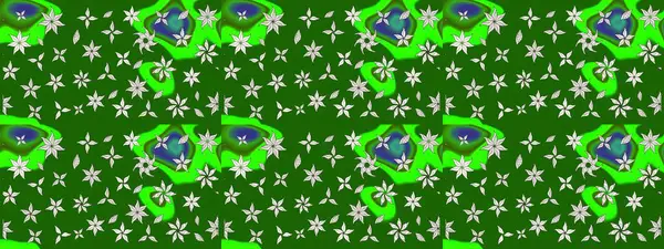 3D çiçekler, eskiz. Raster illüstrasyonu. Yeşil renklerde.