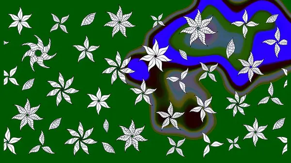 Raster illüstrasyonu. Çiçek ve yapraklı karalama şeklinde Raster çiçek deseni. Yumuşak, yeşil renkte bahar çiçekleri.