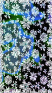 Raster illüstrasyonu. Mavi ve nötr renklerde çiçekler. Küçük çiçekte sevimli çiçek deseni var..