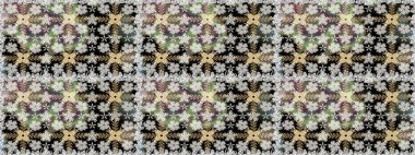 Raster Floral Illustration, Asyalı tekstil. Gri ve nötr renklerde etnik çiçeklerle kusursuz bir desen..