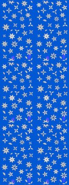 Raster illüstrasyonu. Asya tekstil tarzında. Çiçek desenli çizim. Raster illüstrasyonu. Mavi renkte çiçekler.