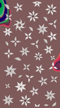 Kahverengi arka planda. Elle çizilmiş çiçek desenli Raster çizimi. Tekstil, kumaş, ambalaj, hatıra defteri için hoş bir çiçek arkaplanı. Çocuksu tasarım.