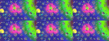 Küçük çiçekte hoş bir çiçek deseni var. Çiçeksel elementlerle süslenmiş zarif raster dokusu. Parlak çiçekli mavi renkler üzerine soyut çizim deseni.