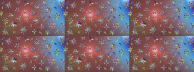 Raster illüstrasyonundaki çiçek desenli çizim. Kahverengi renkli çiçekler. Düz Çiçek Elementleri Tasarımı. Renkli Bahar Teması çizim şablonu.