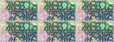 Renkli Yaz Temalı Kusursuz Arkaplan. Tarafsız ve mavi renkte çiçekler. Düz Çiçek Elementleri Tasarımı. Raster illüstrasyonunda trendsiz çiçek deseni.