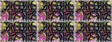 Raster illüstrasyonu. Şirin çiçek elementleri. Siyah ve nötr renklerde çiçekler. Kusursuz..