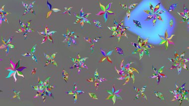 Parlak renkli fantezi çiçekleri, yapraklar, gri renkli tomurcuklar. Suluboya el çizimi elementli çiçek çizimi deseni.