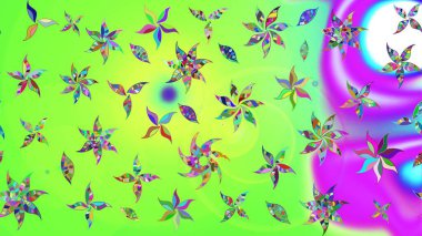 Yeşil renklerde. Raster illüstrasyonu. 3D çiçekler, çizim.