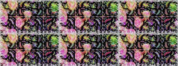 Düz Çiçek Elementleri Tasarımı. Renkli Yaz Temalı Kusursuz Arkaplan. Raster Illustrasyon 'da moda olmayan çiçek deseni. Siyah ve nötr renkte çiçekler.