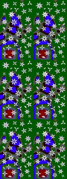 Yeşil renkli çiçekler. Çiçek süslemeli çizim deseni. Raster illüstrasyonu.