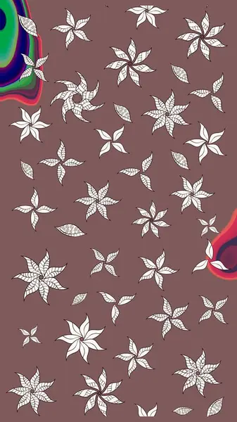 Kahverengi arka planda. Elle çizilmiş çiçek desenli Raster çizimi. Tekstil, kumaş, ambalaj, hatıra defteri için hoş bir çiçek arkaplanı. Çocuksu tasarım.