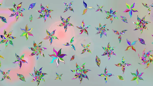 Çiçeksel fantezi tasarımı ve parlak bir arka plan çizimi. Düz Çiçek Elementleri Tasarımı. Renkli Bahar Teması çizim şablonu.